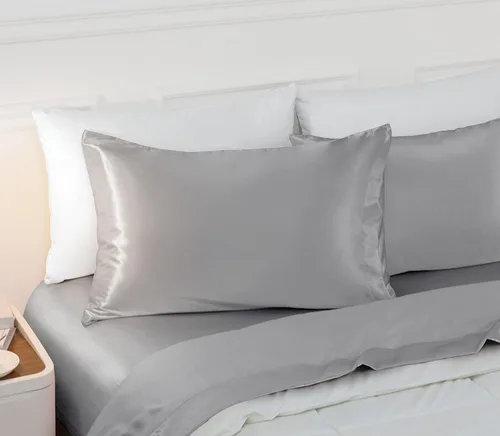 Vista 18 de Vonty 2 fundas de almohada de satén estándar – Fundas de almohada de 20 x 26 pulgadas, fundas de almohada negras para proteger la piel y el cabello