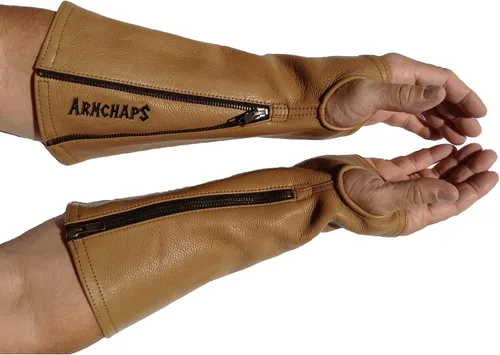 Vista 10 de Arm Chaps Mangas Protectoras de Cuero Guardabrazos - Previene Cortes, Arañazos y Moretones - Ideal para Jardinería y Construcción., Negro