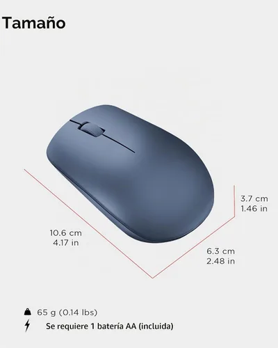 Vista 7 de Ratón inalámbrico Lenovo 530 con batería, Nano USB de 2.4GHz, sensor óptico de 1200 DPI, ergonómico para mano izquierda o derecha, ligero