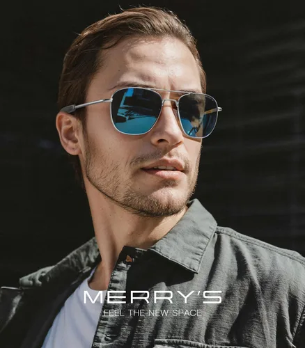 Vista 2 de MERRY'S Gafas de sol polarizadas militares clásicas cuadradas aviador para hombres o mujeres S8636