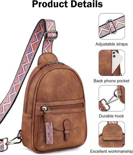 Vista 4 de FADEON Bolso bandolera de diseñador para mujer, bolso cruzado de piel sintética, paquetes de múltiples bolsillos con ranura para tarjetas, Z-marrón