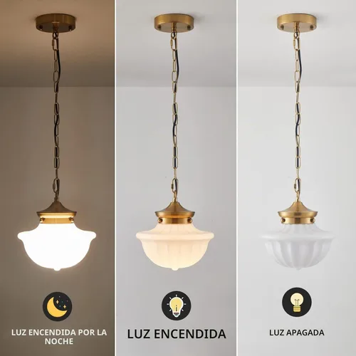 Vista 8 de [Usado] youngrender Accesorios de Lámpara Colgante Estilo Escuela, Lámpara Colgante de Cristal Lechoso Dorado de Latón de 9", Iluminación Colgante
