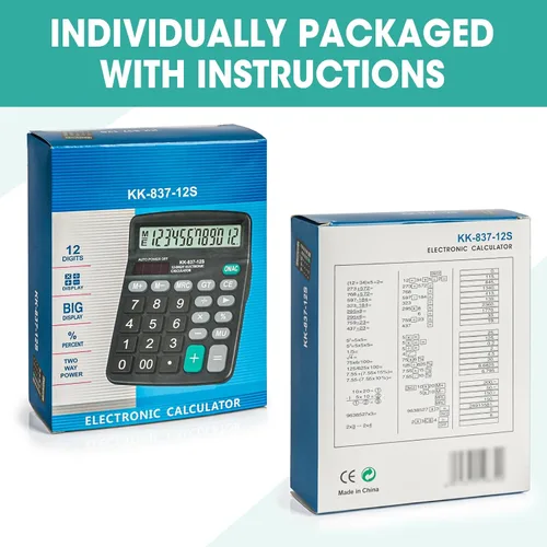 Vista 7 de Paquete de 5 calculadoras a granel, calculadoras de escritorio de 12 dígitos con pantalla LCD grande y botón sensible, energía dual solar y batería
