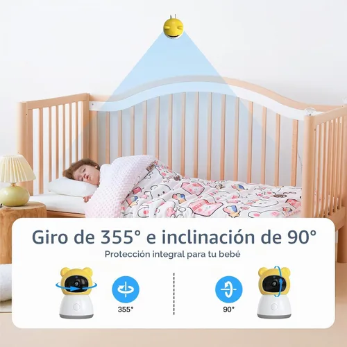 Vista 5 de Monitor de bebé con cámara y audio, cámara inteligente HD 2K para bebé, pantalla WiFi de 5 pulgadas, visión nocturna, sensor de humedad