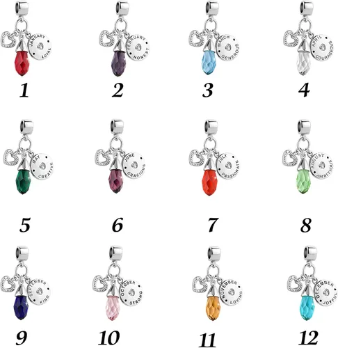 Vista 4 de Chili Jewelry Enero - Diciembre - Dije de piedra natal de lágrima para regalo de feliz cumpleaños, compatible con pulseras Pandora Charms, Metal