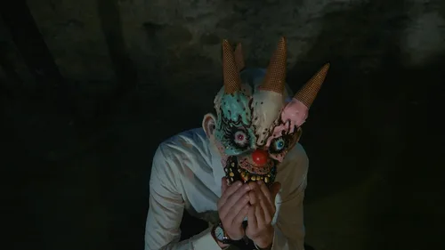 Vista 8 de Máscara de payaso aterrador para adultos de Deja Boo, diseño único de máscara de Halloween espeluznante, disfraces realistas de primera calidad