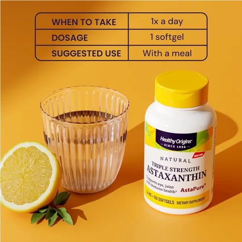 Vista 4 de Healthy Origins Astaxantina 12 mg, 60 cápsulas blandas – AstaPure Algas clínicamente estudiadas – Apoya la salud articular e inmunológica, piel