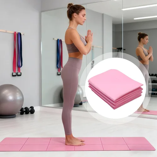 Vista 4 de Tapete de yoga plegable, almohadilla portátil de 72 x 24 pulgadas, antideslizante, tapete de fitness con correa de transporte y soporte de cojín