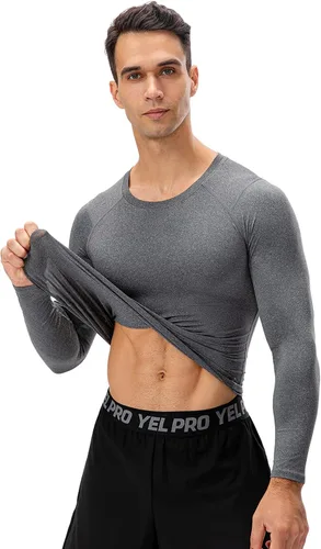 Vista 8 de 3 Pack Men's Athletic Long Sleeve Compression Shirts Base-Layer Quick Dry Workout T Shirts Football Running Tops