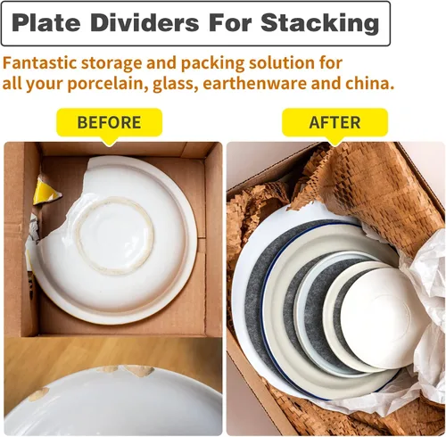Vista 4 de Imncya Separadores de platos, juego de 60 y 3 tamaños diferentes, separadores de placas de fieltro suave grueso y premium para China, plato, Gris