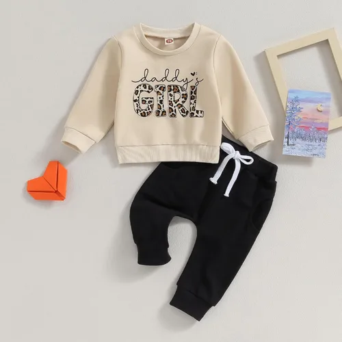 Vista 2 de FOCUSNORM Conjunto de sudadera con letras de leopardo para recién nacido, ropa de otoño e invierno