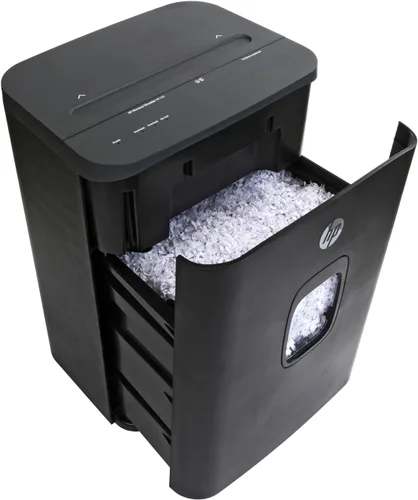Vista 3 de HP - Trituradora de papel micro corte, capacidad de 16 hojas, diseño deslizante superior, cesta extraíble, trituración de alta seguridad, diseño
