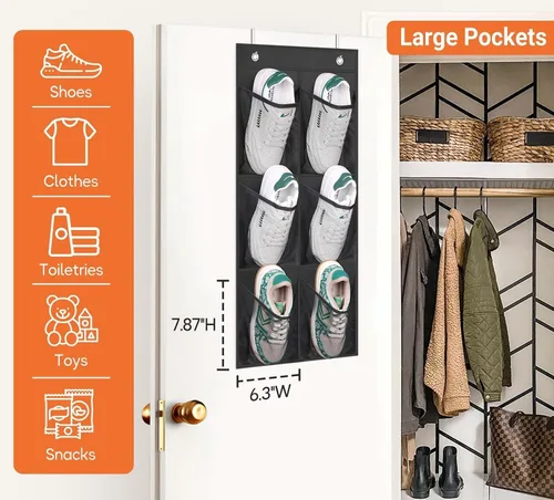Vista 3 de KIMBORA Paquete de 2 organizadores estrechos sobre la puerta/pared, pequeño zapatero colgante para armario con bolsillo de malla transparente