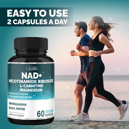 Vista 6 de Organic Cadane Suplemento de ribósido de nicotinamida con L-carnitina, glicinato de magnesio, Ashwagandha, pimienta negra Apoyo para la salud