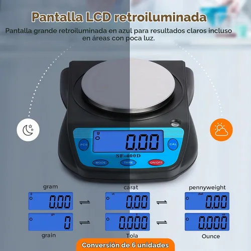 Vista 3 de Bonvoisin Balanza digital de laboratorio 600g x 0.01g, balanza electrónica de precisión, pantalla LCD, balanza analítica, balanza para joyas Negro