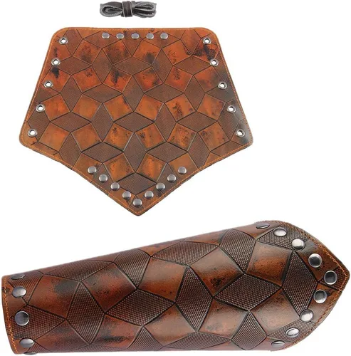 Vista 2 de Pulsera de cuero con guantelete medieval, muñequeras vikingas, guardias de tiro con arco, brazaletes de brazo ancho para mujeres y hombres, 2