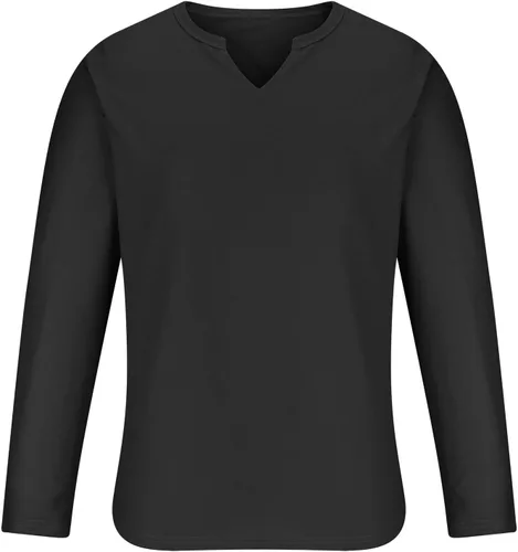Vista 3 de Botón elástico pulóver suéter Camisas Hombre Cuello Alto sólido Camisetas túnica Manga Larga Blusa Deportiva Camiseta