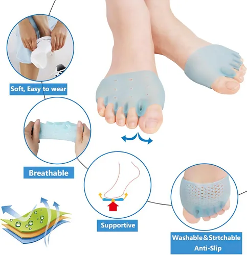 Vista 6 de JUMPOW Almohadillas metatarsianas (2 pares), cojines suaves y duraderos para pies para hombres y mujeres, separadores de dedos de gel, idea