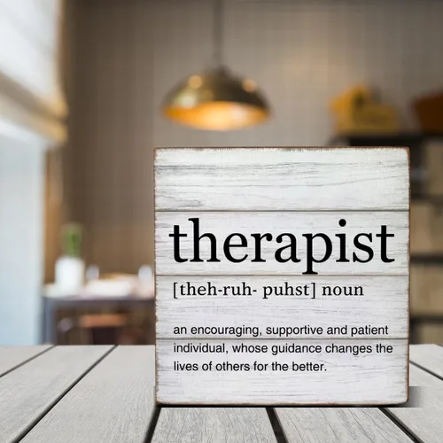 Vista 4 de Terapeuta de regalo Terapeuta Definición Cita Caja de Madera Letrero Decorativo de Madera Letrero Terapeuta Decoración de Oficina para Escritorio