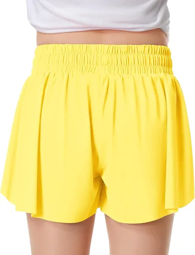Vista 2 de Paquete de 2 pantalones cortos de mariposa para niños y niñas, pantalones cortos holgados con bolsillo 2 en 1, pantalones cortos deportivos