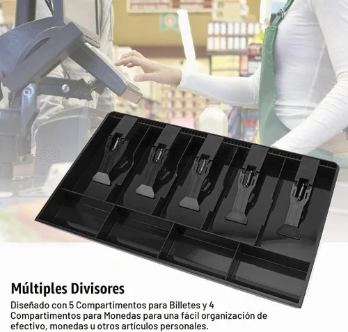 Vista 3 de Bandeja de inserción para cajón de caja registradora con 5 compartimentos para billetes/4 compartimentos para monedas para almacenamiento de dinero