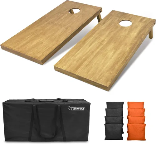 Vista 105 de GoSports 4 ft x 2 ft Regulation Size Wooden Cornhole Boards Set with Light Brown Finish - Includes Carrying Case and Bean Bags Negro- gris