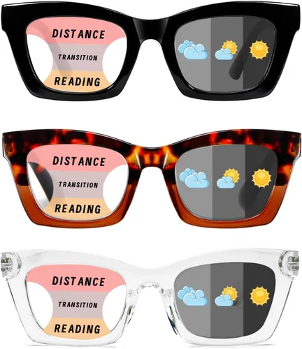 Vista 15 de Hubeye Gafas de lectura progresivas para mujer, estilo Oprah, bloqueo de luz azul, lector cuadrado multifoco