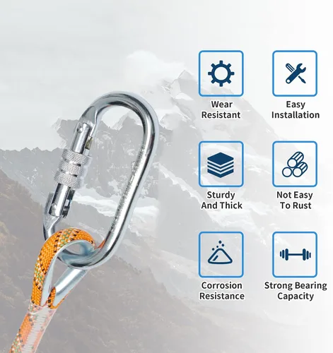 Vista 3 de Mosquetón ovalado para escalada para interiores y exteriores, clips de seguridad resistentes con cierre de tornillo, 25 KN (5600 libras)