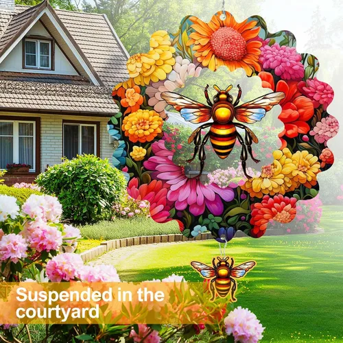 Vista 2 de Molinillos de viento de abeja para patio y jardín, 12 pulgadas de metal grande giratorio de viento colgante para mujeres/hombres, esculturas