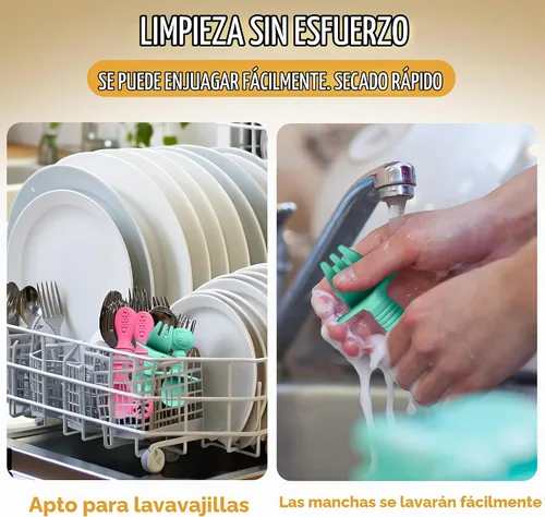 Vista 6 de HippoBaby Juego de 4 cucharas de silicona para bebé autoalimentación Utensilios para bebé 6-12 meses - 3 cucharas para bebé - 1 tenedor para bebé