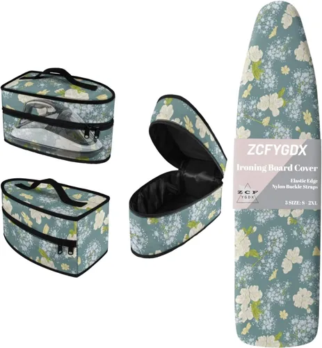 Vista 21 de Juego de funda para tabla de planchar 2 en 1 con correas de nailon y funda de hierro, funda protectora resistente a las manchas de 15 x 48 pulgadas