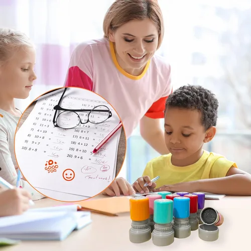 Vista 3 de 12 sellos para profesores ordenados para el aula, sellos de goma autoentintados coloridos para profesores para calificar tareas, sellos