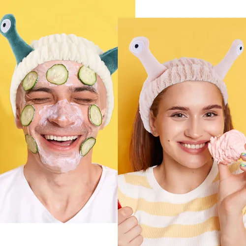 Vista 4 de Atoden Snail Spa Set – Pulsera y diadema para lavado facial, bonito diseño de animales para mujeres y niñas, beige, caqui, marrón