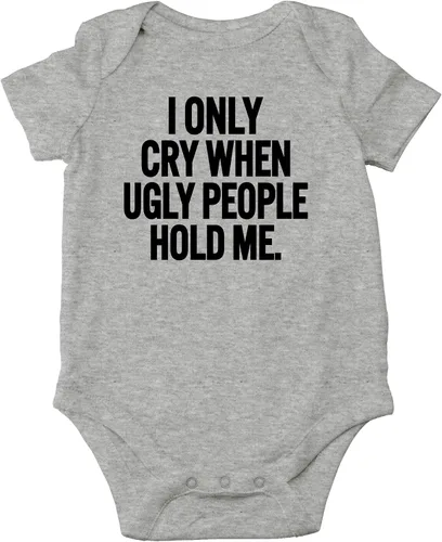 Vista 7 de AW Fashions Mameluco de bebé con texto en inglés "I Only Cry When Ugly People Hold Me", divertido y lindo mameluco para bebé niña o niño