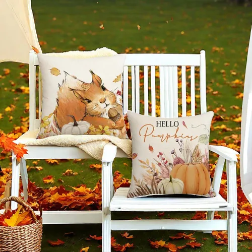 Vista 4 de Juego de 2 fundas de almohada de lino de 18 x 18 pulgadas para sofá, casa rural de Acción de Gracias, decoración de otoño