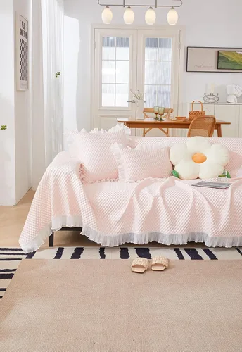 Vista 4 de Funda de sofá toalla Cojín Sofá FurnitureProtector protegerá su sofá de manchas, desgaste Es funcional y duradero para la vida diaria para cama Rosa