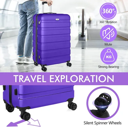 Vista 4 de AnyZip Maleta ligera de policarbonato ABS con 4 ruedas universales TSA Lock, Púrpura violeta