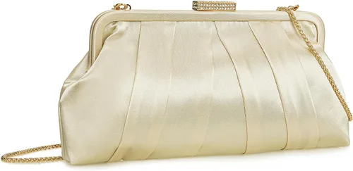 Vista 20 de CHARMING TAILOR Bolso de embrague clásico plisado de satén adornado con diamantes para bodas, bailes, eventos de corbata negra