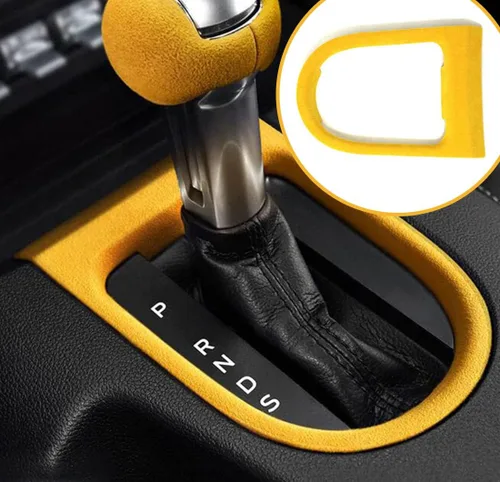 Vista 7 de GZXinWei - Calcomanía de protección para panel de cambio de marchas, estilo cuero negro, con marco para Mustang 2015, 2016, 2017, 2018, 2019, 2020