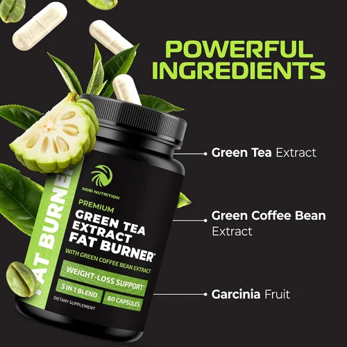Vista 3 de Píldoras de pérdida de peso de té verde para mujeres y hombres 45% EGCG Quemador de grasa de estómago, potenciador del metabolismo y supresor