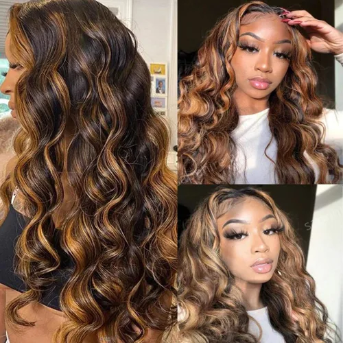 Vista 7 de UNICE Ombre Highlight Body Wave cierre de encaje 4x4 parte libre, cabello humano marrón cierre ondulado con raíces oscuras, color FB30 de 16
