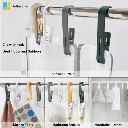 Vista 6 de iBetterLife Alfileres de ropa resistentes para exteriores, 8 ganchos grandes para ropa sucia con clips, abrazaderas organizadoras de armario