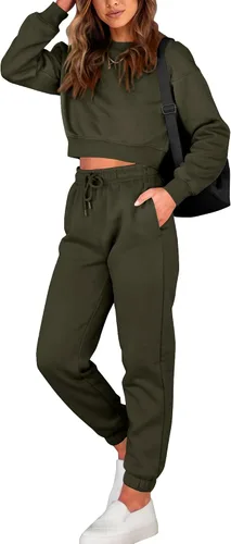 Vista 37 de BTFBM Conjunto deportivo de 2 piezas para mujer, camiseta corta de manga larga, sin botones, pantalón con cordón ajustable, pantalones deportivos