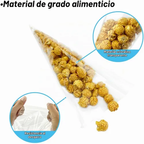 Vista 5 de EKAPACKAGING 100 bolsas de celofán transparentes en forma de cono de 6 x 10 pulgadas con cierre de torsión, bolsas triangulares para dulces