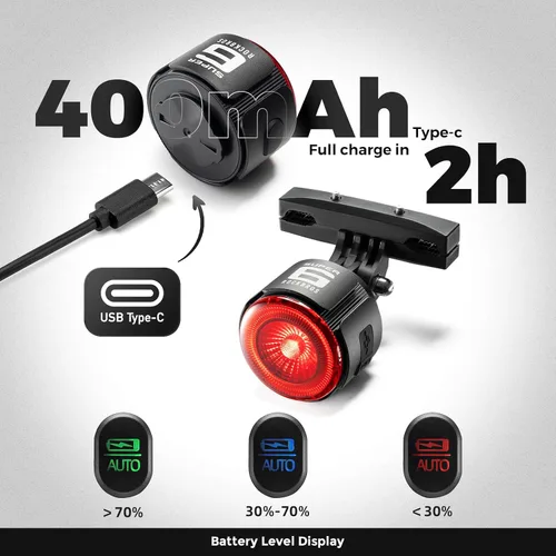 Vista 5 de ROCKBROS Luz trasera de bicicleta inteligente, ángulo ajustable y doble montaje luces traseras de bicicleta, cuentas potentes con diseño óptico