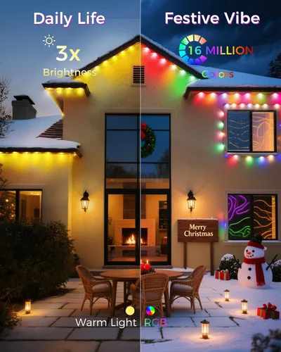 Vista 11 de Luces Permanentes para Exteriores para Casa, Luces LED RGB Inteligentes de 100 pies para Aleros, Decoración Exterior con Control por