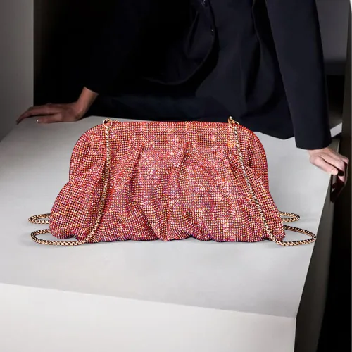 Vista 6 de MOISTRI Bolso de noche con diamantes de imitación para mujer, bolso de hombro brillante para fiesta, bolso cruzado de boda