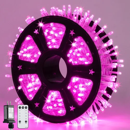 Vista 10 de JMEXSUSS 150 luces LED azules de Navidad para interiores y exteriores, luces de cadena conectables de 59 pies con enchufe, 8 modos de luces de hadas