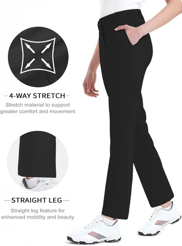Vista 5 de Pantalones de golf para mujer, elásticos, rectos, ligeros, transpirables, de sarga, pantalones chinos para trabajo