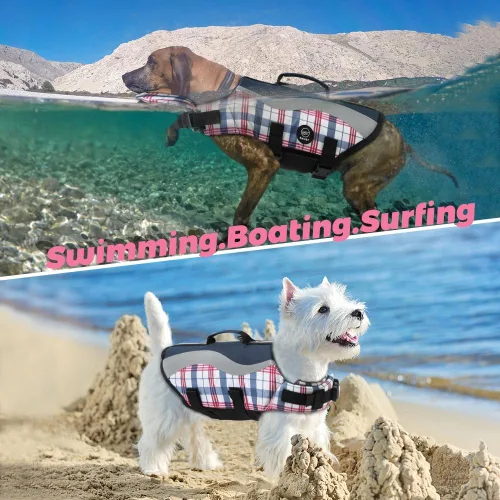 Vista 7 de EMUST Chalecos salvavidas ajustables para perros pequeños con flotabilidad mejorada, chaleco de natación pequeño con asa de rescate duradera